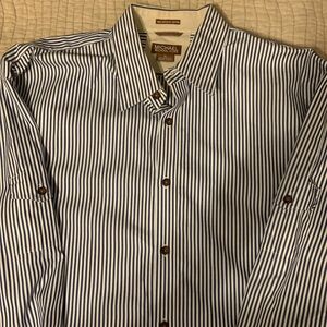 MICHAEL Michael Kors blue and white pinstripes shirt.